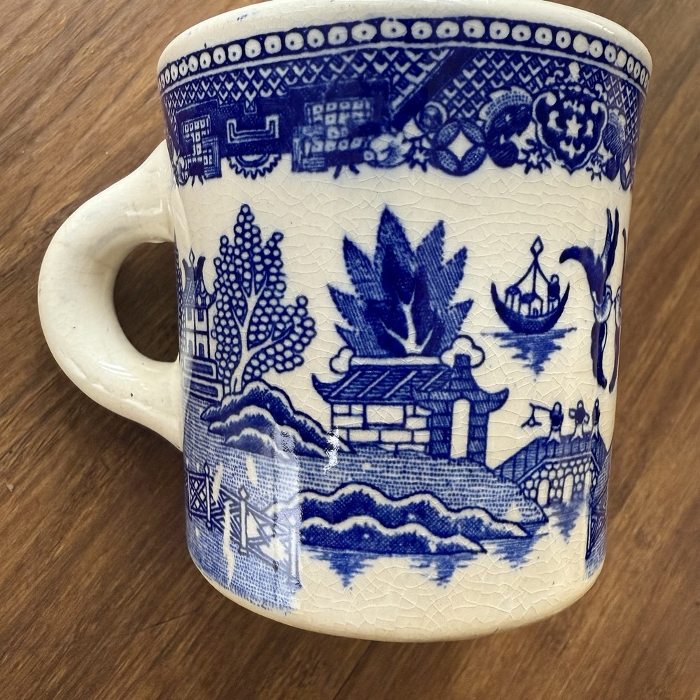 Vintage Blue Willow Coffee Cup Mug Made in Japan Pottery Antique
